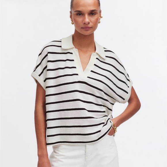 Madewell Tops - Madewell Black and Cream oversized cropped  polo M